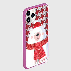 Чехол iPhone 11 Pro матовый Белый мишка в шапочке и шарфе, цвет: 3D-фиолетовый — фото 2