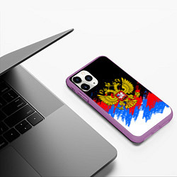 Чехол iPhone 11 Pro матовый ТРИКОЛОР РОССИЯ, БРЫЗГИ КРАСОК, цвет: 3D-фиолетовый — фото 2