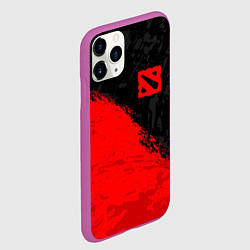 Чехол iPhone 11 Pro матовый DOTA 2 RED LOGO, БРЫЗГИ КРАСОК, цвет: 3D-фиолетовый — фото 2