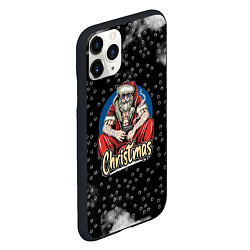 Чехол iPhone 11 Pro матовый Merry Christmas Santa с пистолетом, цвет: 3D-черный — фото 2