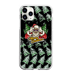 Чехол iPhone 11 Pro матовый Merry Christmas Santa с Ёлками, цвет: 3D-белый