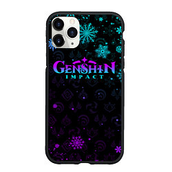 Чехол iPhone 11 Pro матовый НОВОГОДНИЙ НЕОНОВЫЙ GENSHIN IMPACT, цвет: 3D-черный