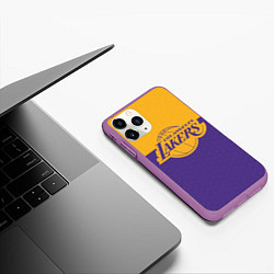 Чехол iPhone 11 Pro матовый LAKERS LINE HEXAGON SPORT, цвет: 3D-фиолетовый — фото 2