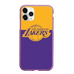 Чехол iPhone 11 Pro матовый LAKERS LINE HEXAGON SPORT, цвет: 3D-фиолетовый