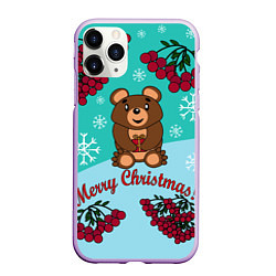 Чехол iPhone 11 Pro матовый Мишка и рождество, цвет: 3D-сиреневый
