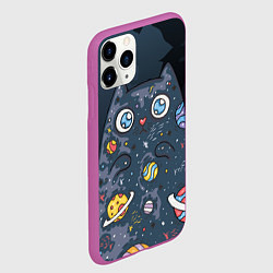 Чехол iPhone 11 Pro матовый Космический кот в планетах, цвет: 3D-фиолетовый — фото 2