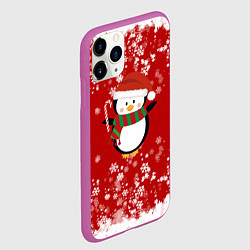 Чехол iPhone 11 Pro матовый Пингвин в новогодней шапочке, цвет: 3D-фиолетовый — фото 2