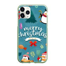 Чехол iPhone 11 Pro матовый Merry Christmas from Eugenia, цвет: 3D-салатовый