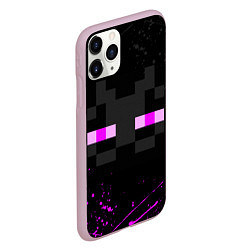 Чехол iPhone 11 Pro матовый MINECRAFT ЭНДЕРМЕН ЛИЦО, БРЫЗГИ КРАСОК, цвет: 3D-розовый — фото 2