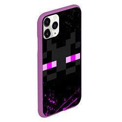 Чехол iPhone 11 Pro матовый MINECRAFT ЭНДЕРМЕН ЛИЦО, БРЫЗГИ КРАСОК, цвет: 3D-фиолетовый — фото 2