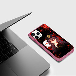 Чехол iPhone 11 Pro матовый GENSHIN IMPACT HU TAO ГЕНШИН ИМПАКТ ХУ ТАО FLOWERS, цвет: 3D-малиновый — фото 2