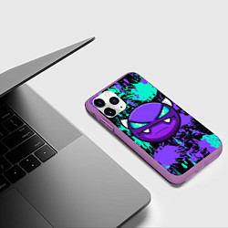Чехол iPhone 11 Pro матовый GEOMETRY DASH NEON DEMON LEVELS, НЕОНОВЫЕ БРЫЗГИ К, цвет: 3D-фиолетовый — фото 2