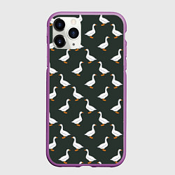 Чехол iPhone 11 Pro матовый Гуси паттерн, цвет: 3D-фиолетовый