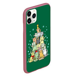 Чехол iPhone 11 Pro матовый Коты Построение ёлкой, цвет: 3D-малиновый — фото 2