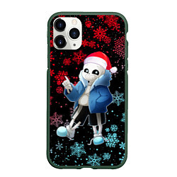 Чехол iPhone 11 Pro матовый UNDERTALE SANS НОВОГОДНИЙ НЕОН СНЕЖИНКИ, цвет: 3D-темно-зеленый