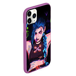 Чехол iPhone 11 Pro матовый LEAGUE OF LEGENDS JINX NEON АРКЕЙН, цвет: 3D-фиолетовый — фото 2