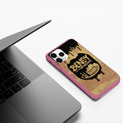 Чехол iPhone 11 Pro матовый ЧЕРНЫЙ БЕНДИ BENDY AND THE INK MACHINE, цвет: 3D-малиновый — фото 2