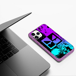 Чехол iPhone 11 Pro матовый GEOMETRY DASH NEON LEVELS SMILE, цвет: 3D-фиолетовый — фото 2