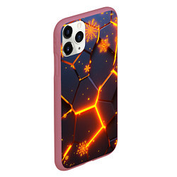 Чехол iPhone 11 Pro матовый НОВОГОДНИЕ ОГНЕННЫЕ 3D ПЛИТЫ FIRE NEON HEXAGON, цвет: 3D-малиновый — фото 2