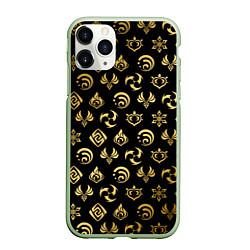 Чехол iPhone 11 Pro матовый GOLDEN GENSHIN IMPACT PATTERN ЗОЛОТО ГЕНШИН ИМПАКТ, цвет: 3D-салатовый