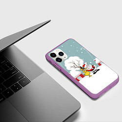 Чехол iPhone 11 Pro матовый Деревенский Новый Год Дед Мороз и Олень, цвет: 3D-фиолетовый — фото 2