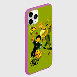Чехол iPhone 11 Pro матовый Шигео, Ямочки и Рэйгэн налет на пиццу - Mob Psycho, цвет: 3D-фиолетовый — фото 2