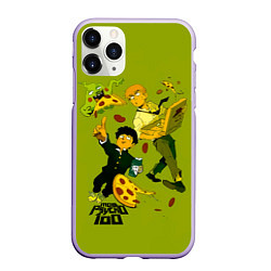 Чехол iPhone 11 Pro матовый Шигео, Ямочки и Рэйгэн налет на пиццу - Mob Psycho, цвет: 3D-светло-сиреневый