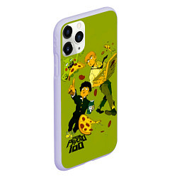 Чехол iPhone 11 Pro матовый Шигео, Ямочки и Рэйгэн налет на пиццу - Mob Psycho, цвет: 3D-светло-сиреневый — фото 2
