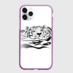 Чехол iPhone 11 Pro матовый Тигр пловец, цвет: 3D-фиолетовый