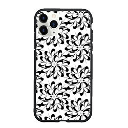 Чехол iPhone 11 Pro матовый Чёрные цветы на белом, цвет: 3D-черный