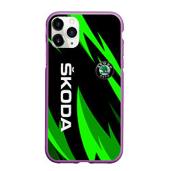 Чехол iPhone 11 Pro матовый SKODA Логотип Узор, цвет: 3D-фиолетовый