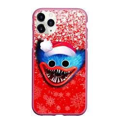 Чехол iPhone 11 Pro матовый POPPY PLAYTIME ХАГИ ВАГИ НОВОГОДНИЙ, СНЕЖИНКИ, цвет: 3D-малиновый