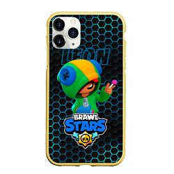 Чехол iPhone 11 Pro матовый Леон BRAWL STARS соты, цвет: 3D-желтый