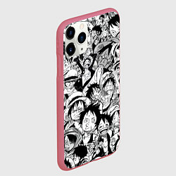 Чехол iPhone 11 Pro матовый МАНКИ Д ЛУФФИ ЧЁРНО БЕЛЫЙ, цвет: 3D-малиновый — фото 2