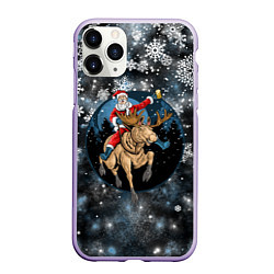 Чехол iPhone 11 Pro матовый Санта на олене Новый год 2022, цвет: 3D-светло-сиреневый