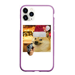 Чехол iPhone 11 Pro матовый Новогодняя собака злоупотребляет второй поправкой, цвет: 3D-фиолетовый