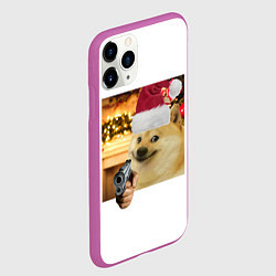 Чехол iPhone 11 Pro матовый Новогодняя собака злоупотребляет второй поправкой, цвет: 3D-фиолетовый — фото 2
