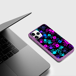 Чехол iPhone 11 Pro матовый Следы неоновых рук, цвет: 3D-фиолетовый — фото 2