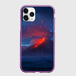 Чехол iPhone 11 Pro матовый Извержение вулкана ночью, цвет: 3D-фиолетовый