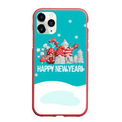 Чехол iPhone 11 Pro матовый Happy New Year Новогодние гномы, цвет: 3D-красный