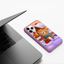 Чехол iPhone 11 Pro матовый Медвежонок Новогоднее настроение, цвет: 3D-фиолетовый — фото 2