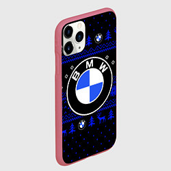 Чехол iPhone 11 Pro матовый НОВОГОДНИЙ СВИТЕР БМВ ЧЕРНО СИНИЙ, цвет: 3D-малиновый — фото 2