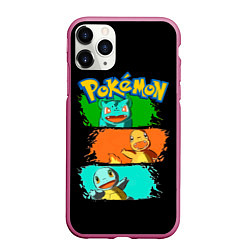 Чехол iPhone 11 Pro матовый Стартовые покемоны - Pokemon, цвет: 3D-малиновый