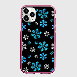 Чехол iPhone 11 Pro матовый Снежинки Черепа черный, цвет: 3D-малиновый