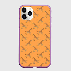 Чехол iPhone 11 Pro матовый Жирафы паттерн, цвет: 3D-фиолетовый