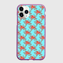 Чехол iPhone 11 Pro матовый Осьминог паттерн, цвет: 3D-фиолетовый