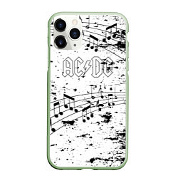 Чехол iPhone 11 Pro матовый ACDC - Музыкальные ноты, цвет: 3D-салатовый