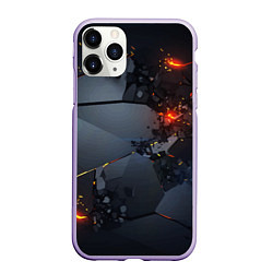 Чехол iPhone 11 Pro матовый НЕОНОВЫЙ ВЗРЫВ ПЛИТЫ, ОБЛОМКИ NEON EXPLOSION, цвет: 3D-светло-сиреневый