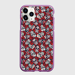 Чехол iPhone 11 Pro матовый Skulls & roses, цвет: 3D-фиолетовый
