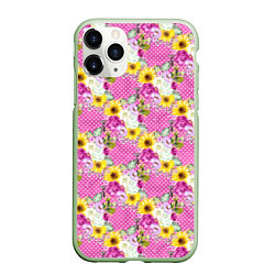 Чехол iPhone 11 Pro матовый Полевые фиолетовые и желтые цветочки, цвет: 3D-салатовый